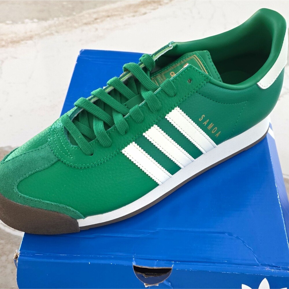 adidas Originals Samoa Green/White Leather Lace-Up Sneakers Men's US 10.5